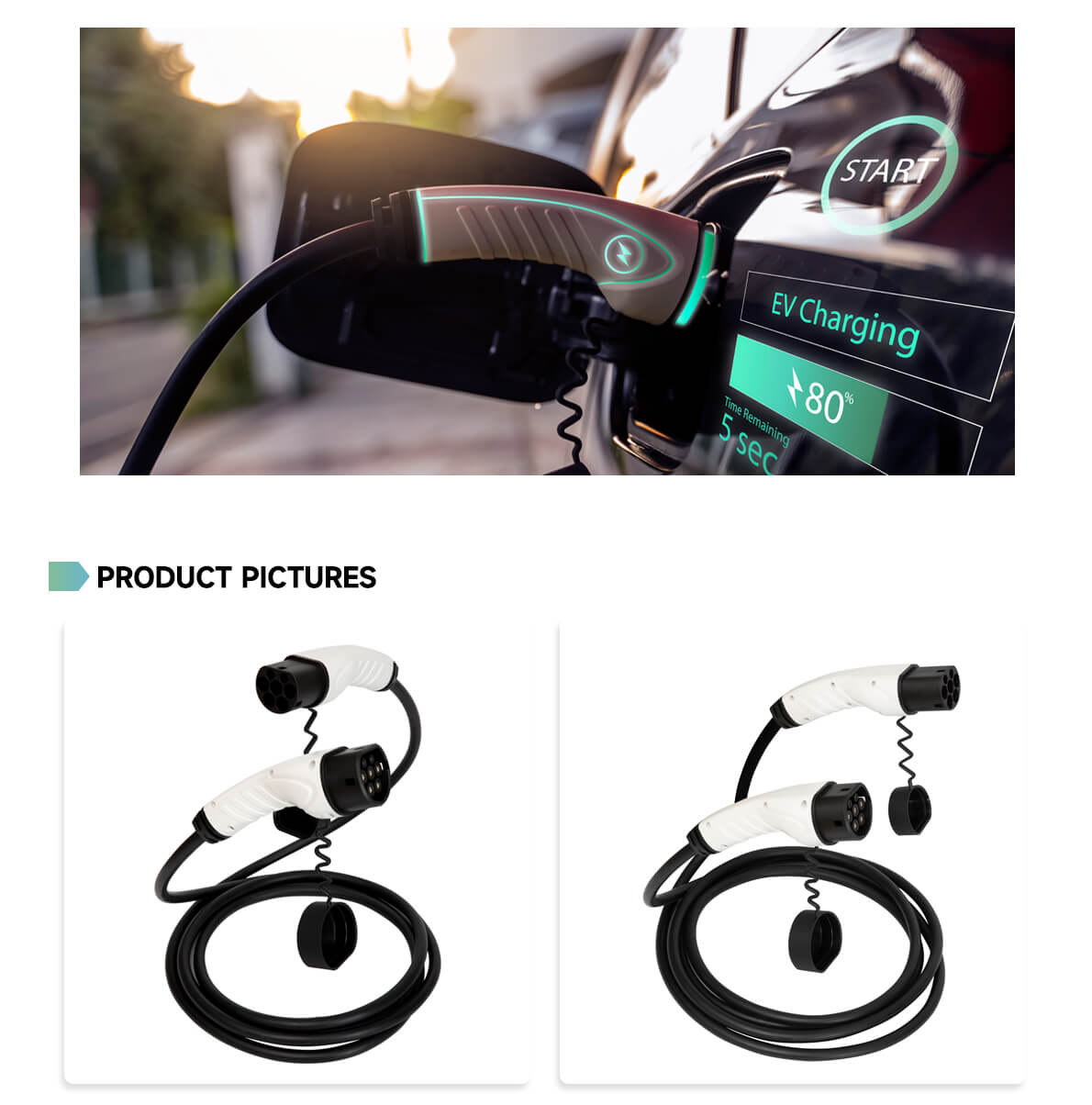 TTCHARGER EV Cable（16A 3.5kW）With 5m Type 2 to Type 2 Female to Male Cable